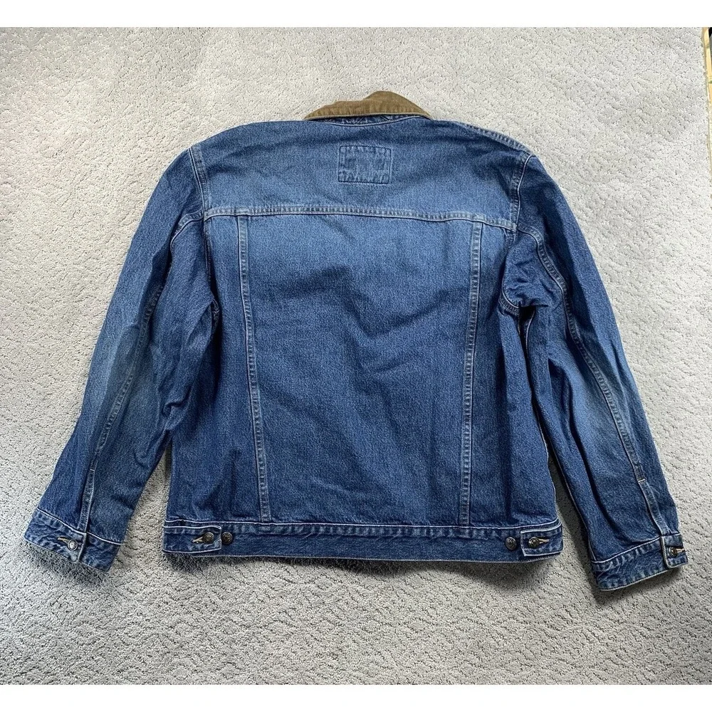 Lands' End Denim Trucker Jacket Men's Large Corduroy Collar Blue Cotton Ranch